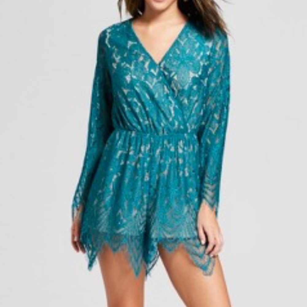 Turquoise long sleeve lace jumper